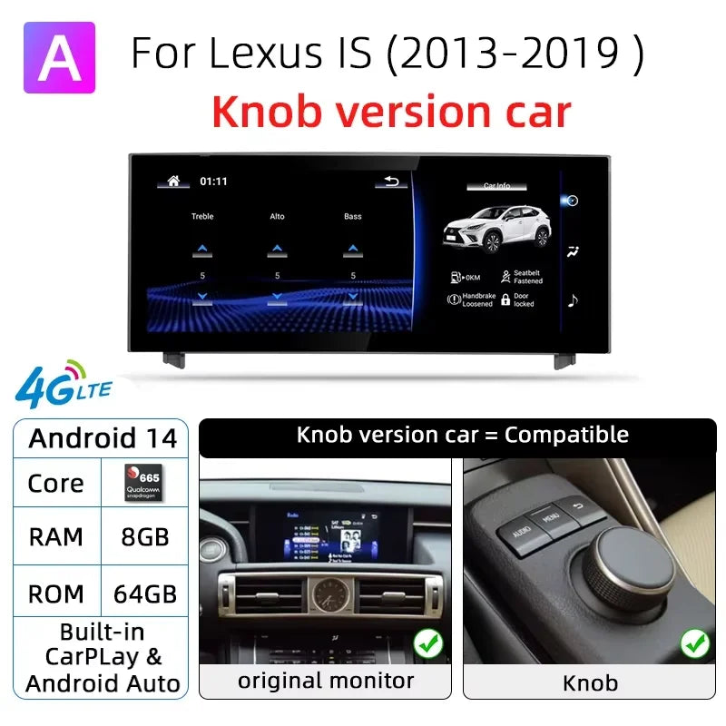 Android 14 Wireless Carplay For Lexus IS 2009-2017 Car Multimedia Player Auto Radio GPS Navigation