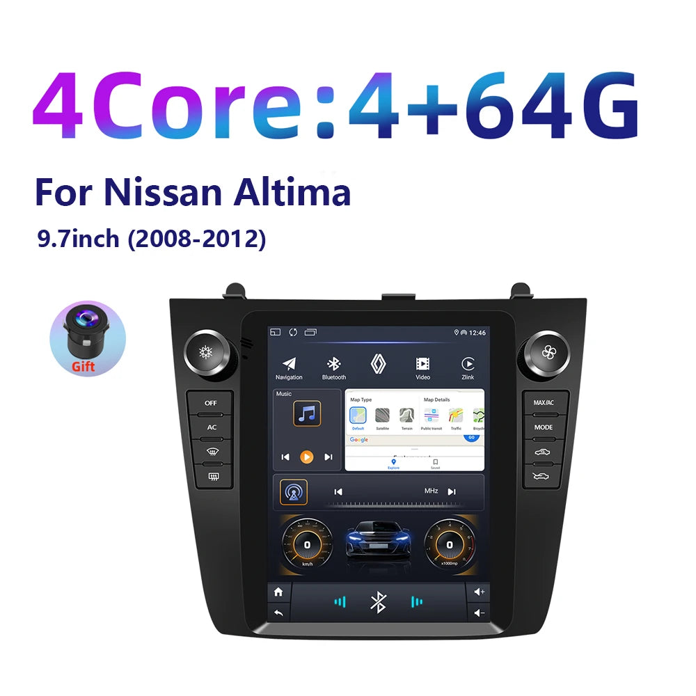 Vertical Screen 9.7'' For Nissan Altima 2008-2012 Carplay GPS Navigation Frame Car Radio Player Multimedia 4G WIFI BT Android