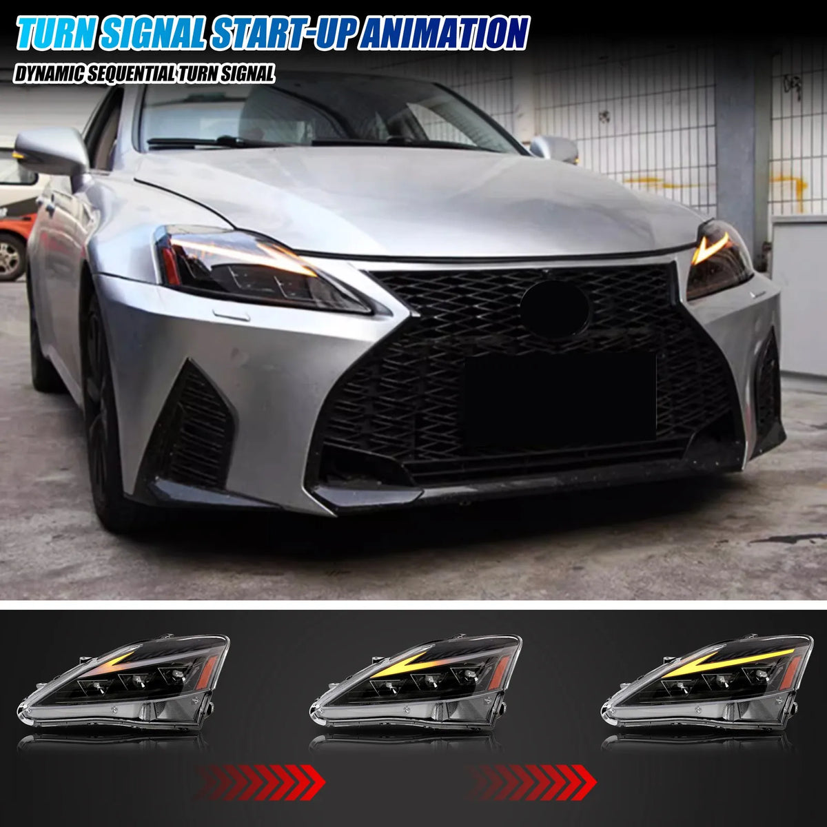 LED Triple Projector Headlights with DRL & Sequential Turn Signal for Lexus IS250 IS350 ISF 2006-2013