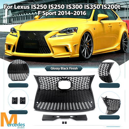 Front Bumper Centre Grill For Lexus IS250 IS300 IS350 IS200t F Sport 2014~2016 Honeycomb Mesh Upper Racing Grill Gloss Black ABS
