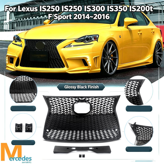 Front Bumper Centre Grill For Lexus IS250 IS300 IS350 IS200t F Sport 2014~2016 Honeycomb Mesh Upper Racing Grill Gloss Black ABS