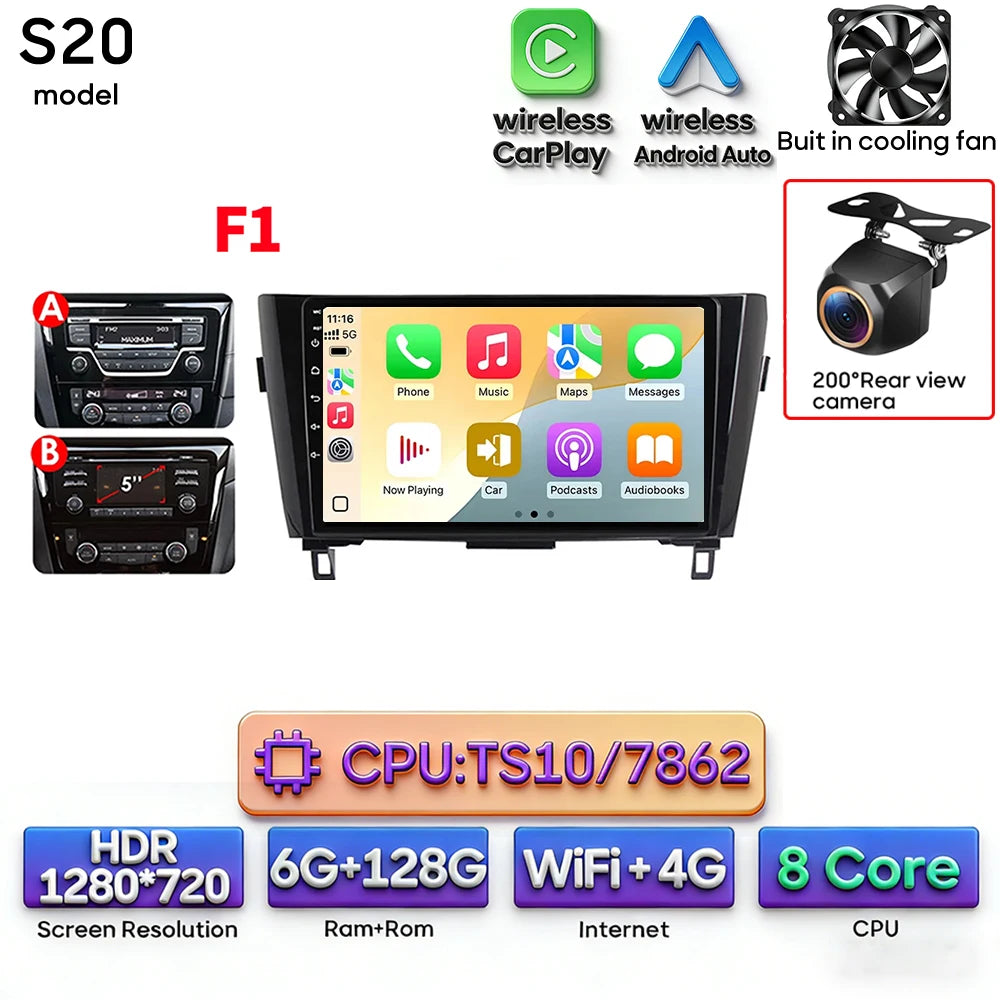 For Nissan Qashqai J11 X-Trail 3 T 32 2013 - 2017 Android 15 Car Multimedia Video CarPlay Auto Navigation GPS Radio Head Unit
