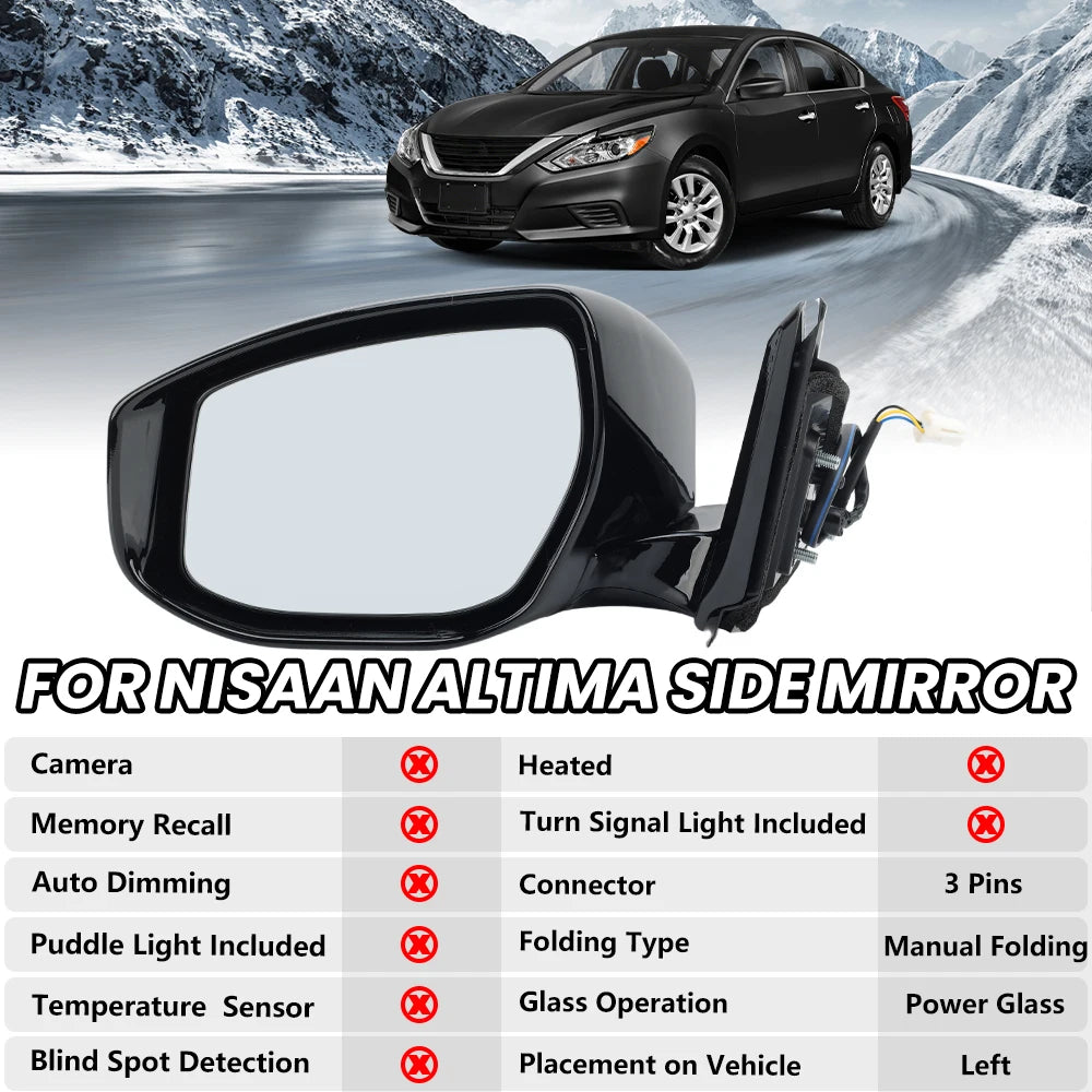 3 Pins Reraview Mirror Assembly For Nisaan Altima 2013 2014 2015-2018 Manual Folding Without Heated Side Mirror Car Accessories