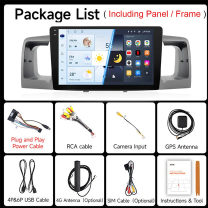 JIUYIN 9“ Android 15 Car Radio Stereo For Toyota Corolla E120 E130 2007-2012 Multimedia Player Navigation GPS Wireless Carplay