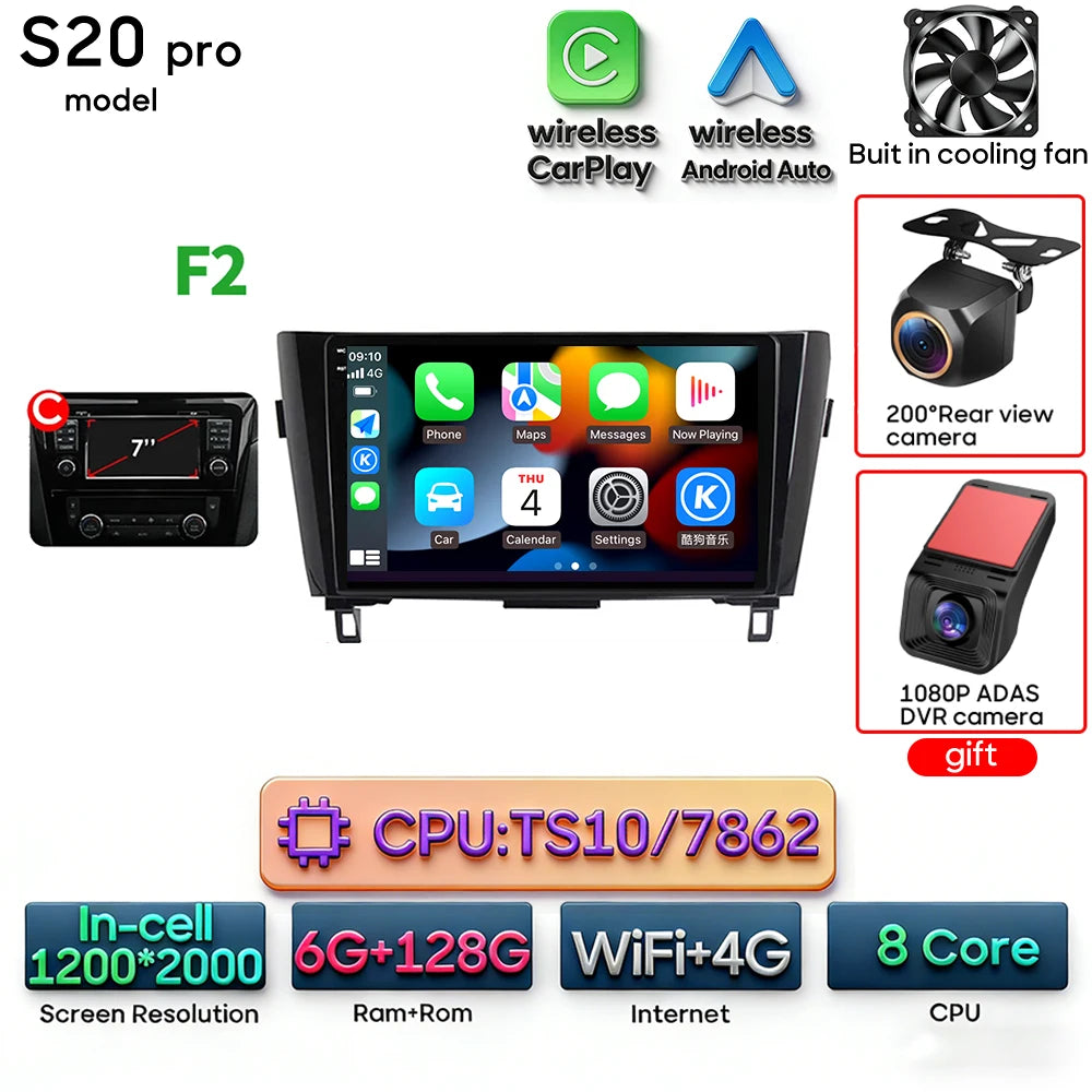 For Nissan Qashqai J11 X-Trail 3 T 32 2013 - 2017 Android 15 Car Multimedia Video CarPlay Auto Navigation GPS Radio Head Unit