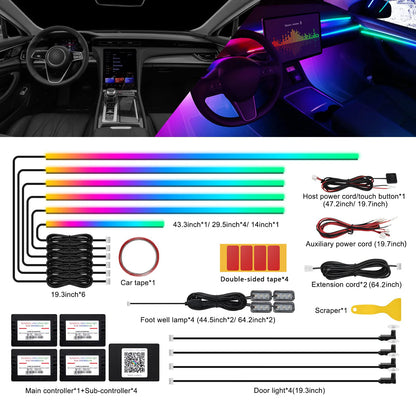 10/14/18 in 1 Led Car Ambient Lights 213 64 Color RGB Symphony Streamer Bluetooth Rainbow Acrylic Strips Atmosphere Lamp Kit 12V