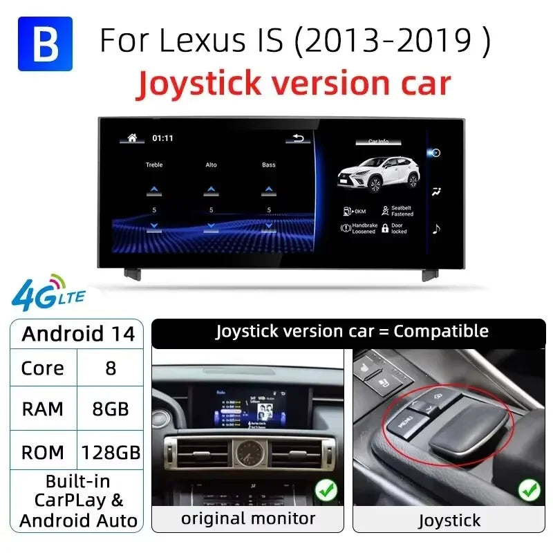 Android 14 Wireless Carplay For Lexus IS 2009-2017 Car Multimedia Player Auto Radio GPS Navigation