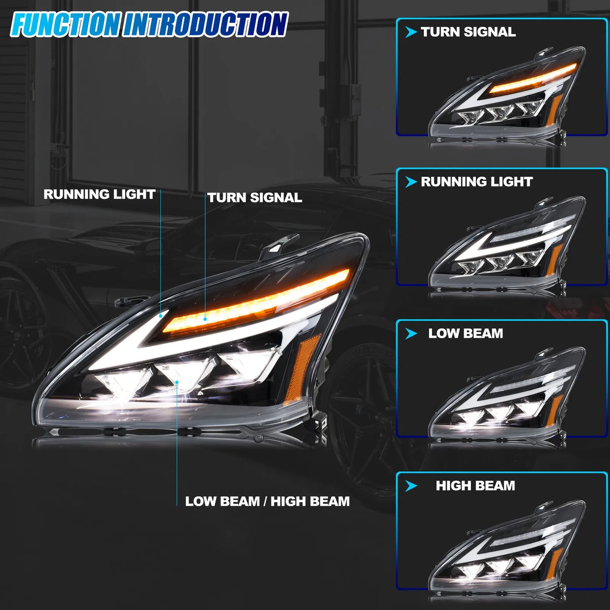 LED Projector Headlights with DRL & Sequential Turn Signal for Lexus RX330 RX350 RX400h 2004-2009