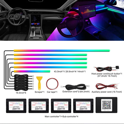 10/14/18 in 1 Led Car Ambient Lights 213 64 Color RGB Symphony Streamer Bluetooth Rainbow Acrylic Strips Atmosphere Lamp Kit 12V