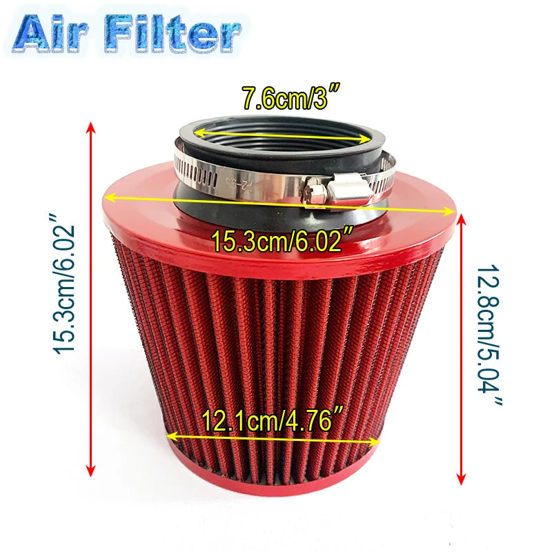 3"  76mm Universal Car Racing Cold Air Intake System Turbo Induction Pipe Tube Kit Cone High Flow Performace Air Filter Inlet