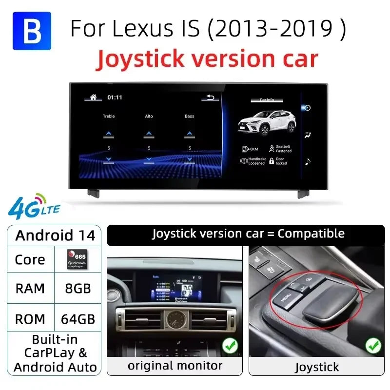 Android 14 Wireless Carplay For Lexus IS 2009-2017 Car Multimedia Player Auto Radio GPS Navigation