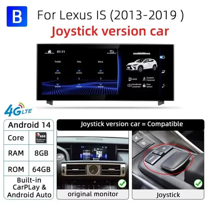 Android 14 Wireless Carplay For Lexus IS 2009-2017 Car Multimedia Player Auto Radio GPS Navigation