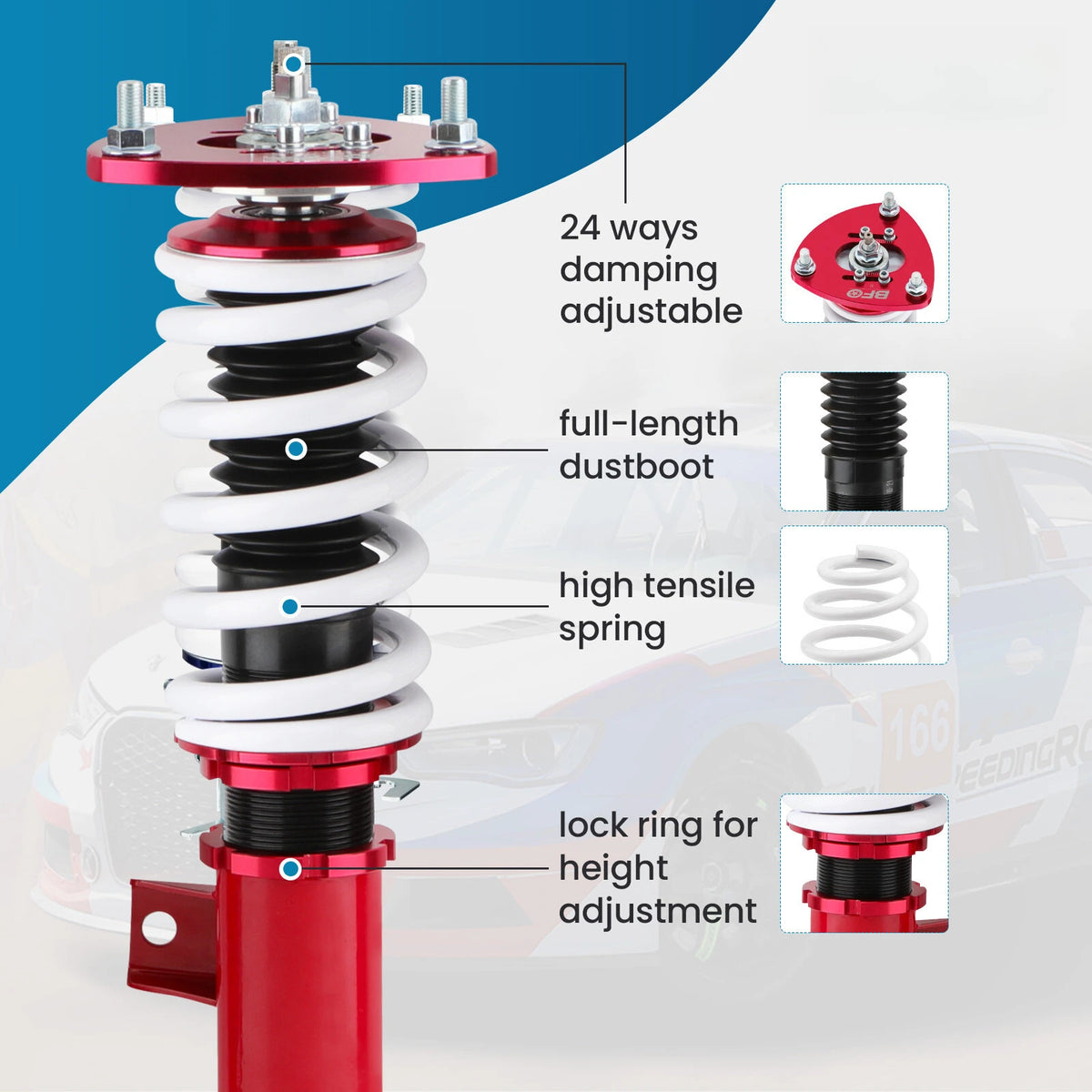 24-Way Adjustable Coilovers Suspension Kit for Honda Accord Coupe 2013-2017