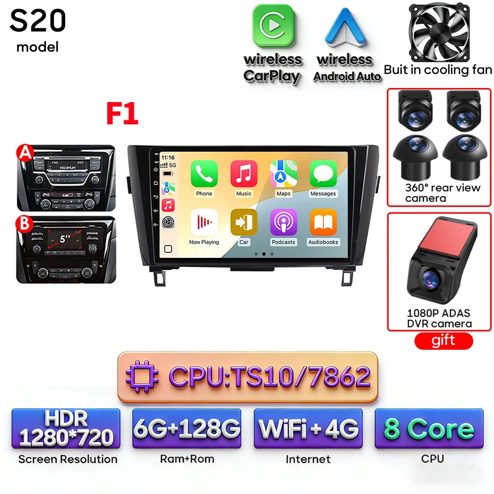 For Nissan Qashqai J11 X-Trail 3 T 32 2013 - 2017 Android 15 Car Multimedia Video CarPlay Auto Navigation GPS Radio Head Unit