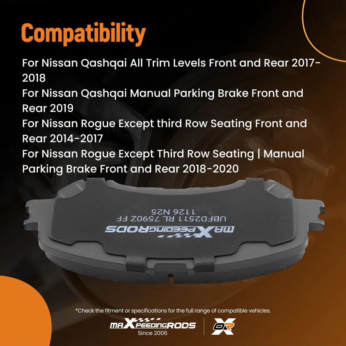 Front & Rear Ceramic Brake Pads for Nissan Rogue Sport 2017-2020