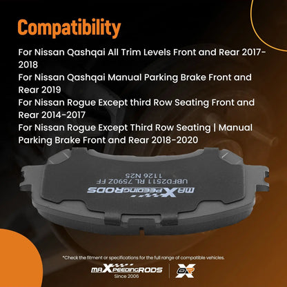 Front & Rear Ceramic Brake Pads for Nissan Rogue Sport 2017-2020