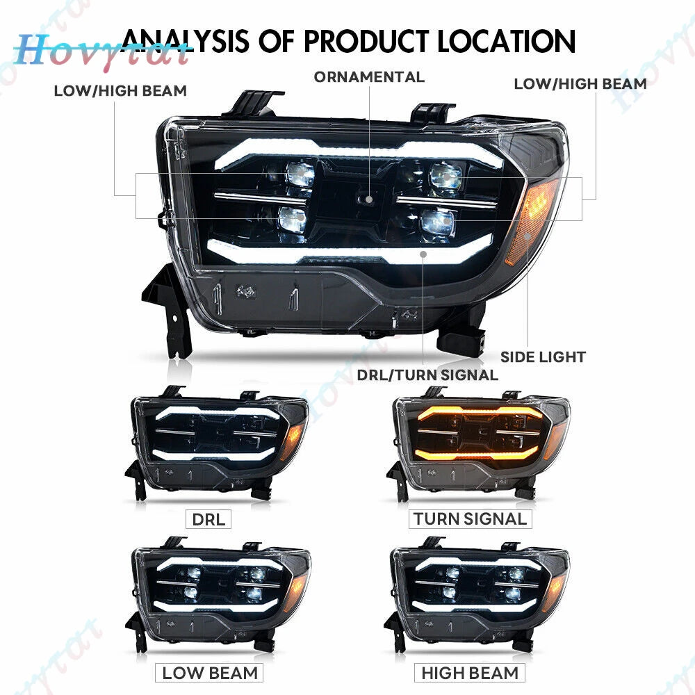 Pair LED Headlights For Toyota Tundra 2007-2013 Sequoia 2008-2017 Headlamp Front Lights Turn Signal DRL W/Sequential Head Lamp