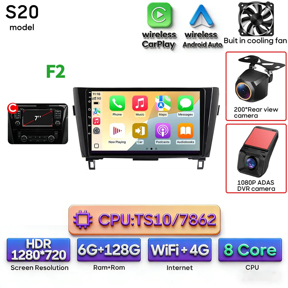 For Nissan Qashqai J11 X-Trail 3 T 32 2013 - 2017 Android 15 Car Multimedia Video CarPlay Auto Navigation GPS Radio Head Unit