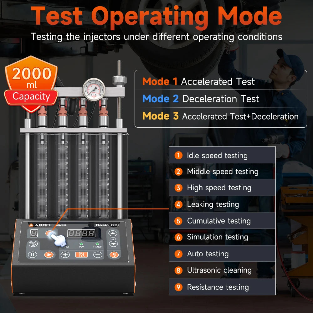 ANCEL ANJ400 GDI Fuel Injector Cleaner and Tester – 4-Injector