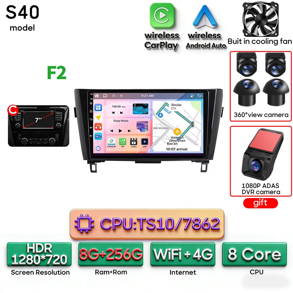 For Nissan Qashqai J11 X-Trail 3 T 32 2013 - 2017 Android 15 Car Multimedia Video CarPlay Auto Navigation GPS Radio Head Unit