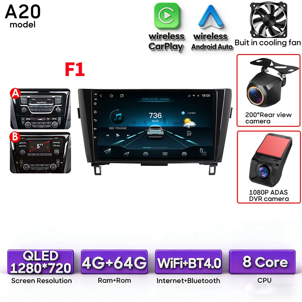 For Nissan Qashqai J11 X-Trail 3 T 32 2013 - 2017 Android 15 Car Multimedia Video CarPlay Auto Navigation GPS Radio Head Unit