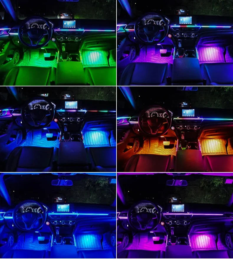 10/14/18 in 1 Led Car Ambient Lights 213 64 Color RGB Symphony Streamer Bluetooth Rainbow Acrylic Strips Atmosphere Lamp Kit 12V
