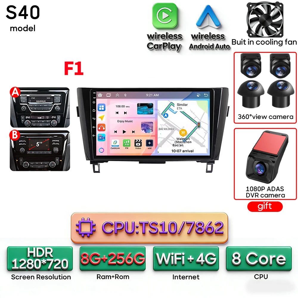 For Nissan Qashqai J11 X-Trail 3 T 32 2013 - 2017 Android 15 Car Multimedia Video CarPlay Auto Navigation GPS Radio Head Unit