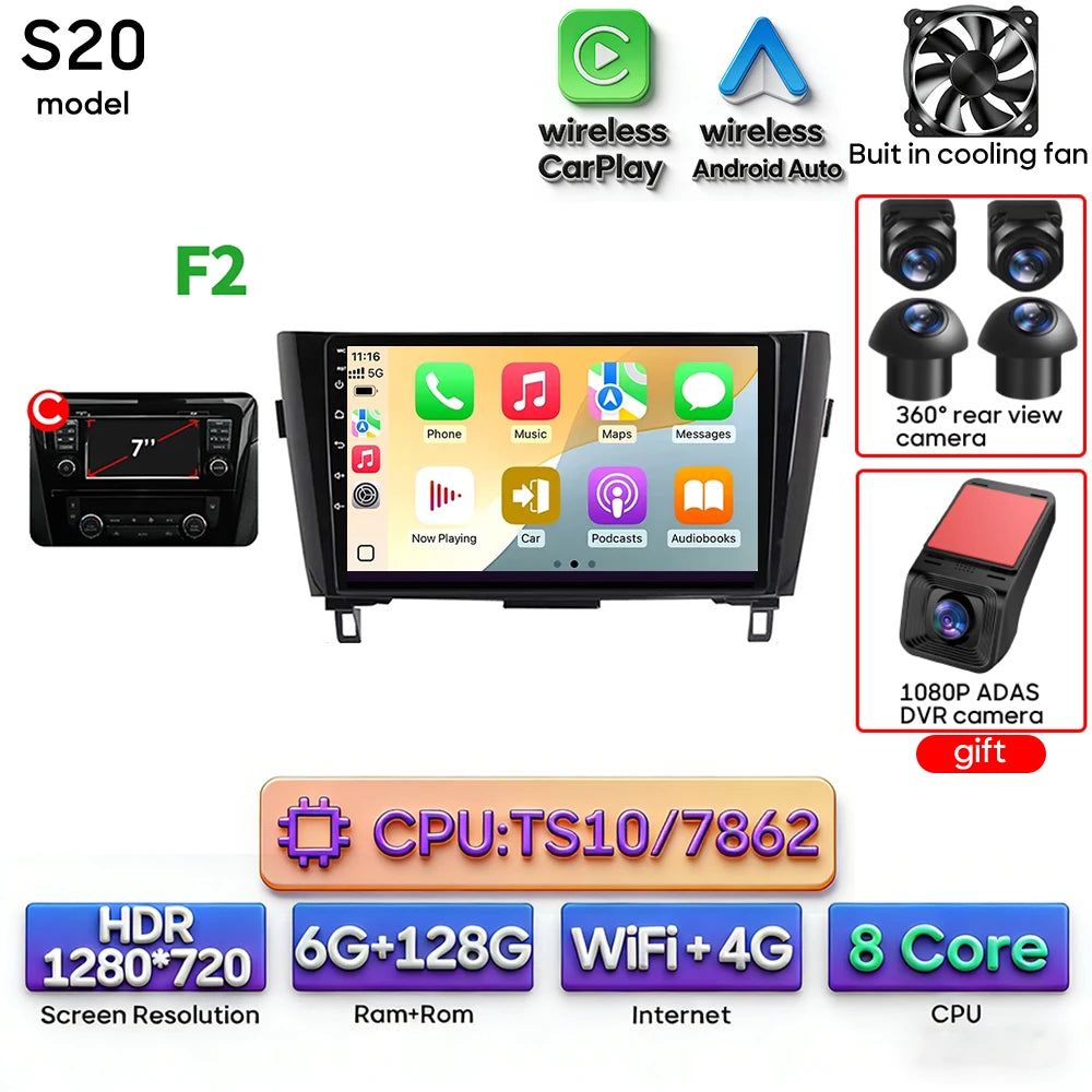 For Nissan Qashqai J11 X-Trail 3 T 32 2013 - 2017 Android 15 Car Multimedia Video CarPlay Auto Navigation GPS Radio Head Unit