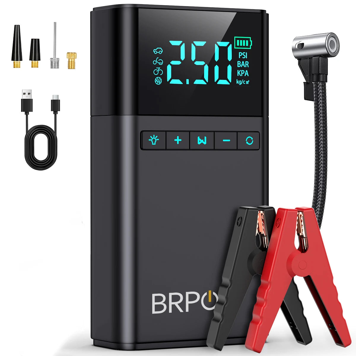 1500A Peak 3-IN-1 Car Jump Starter With Air Compressor Auto Battery Booster 150PSI Air Pump Portable Power Bank Tire Inflator With LED Light