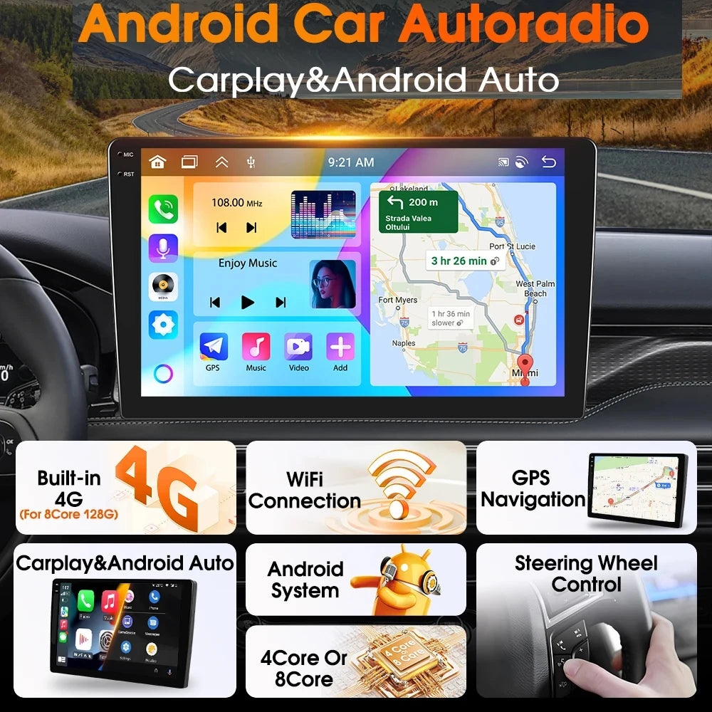 JIUYIN 9“ Android 15 Car Radio Stereo For Toyota Corolla E120 E130 2007-2012 Multimedia Player Navigation GPS Wireless Carplay