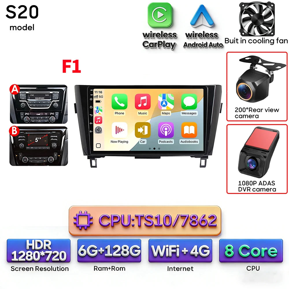 For Nissan Qashqai J11 X-Trail 3 T 32 2013 - 2017 Android 15 Car Multimedia Video CarPlay Auto Navigation GPS Radio Head Unit