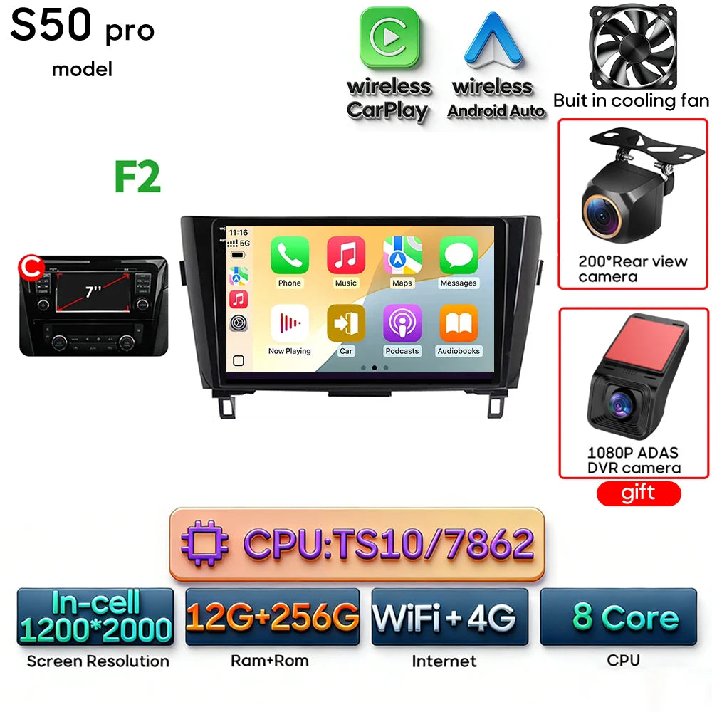 For Nissan Qashqai J11 X-Trail 3 T 32 2013 - 2017 Android 15 Car Multimedia Video CarPlay Auto Navigation GPS Radio Head Unit
