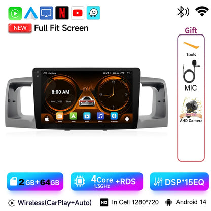 JIUYIN 9“ Android 15 Car Radio Stereo For Toyota Corolla E120 E130 2007-2012 Multimedia Player Navigation GPS Wireless Carplay