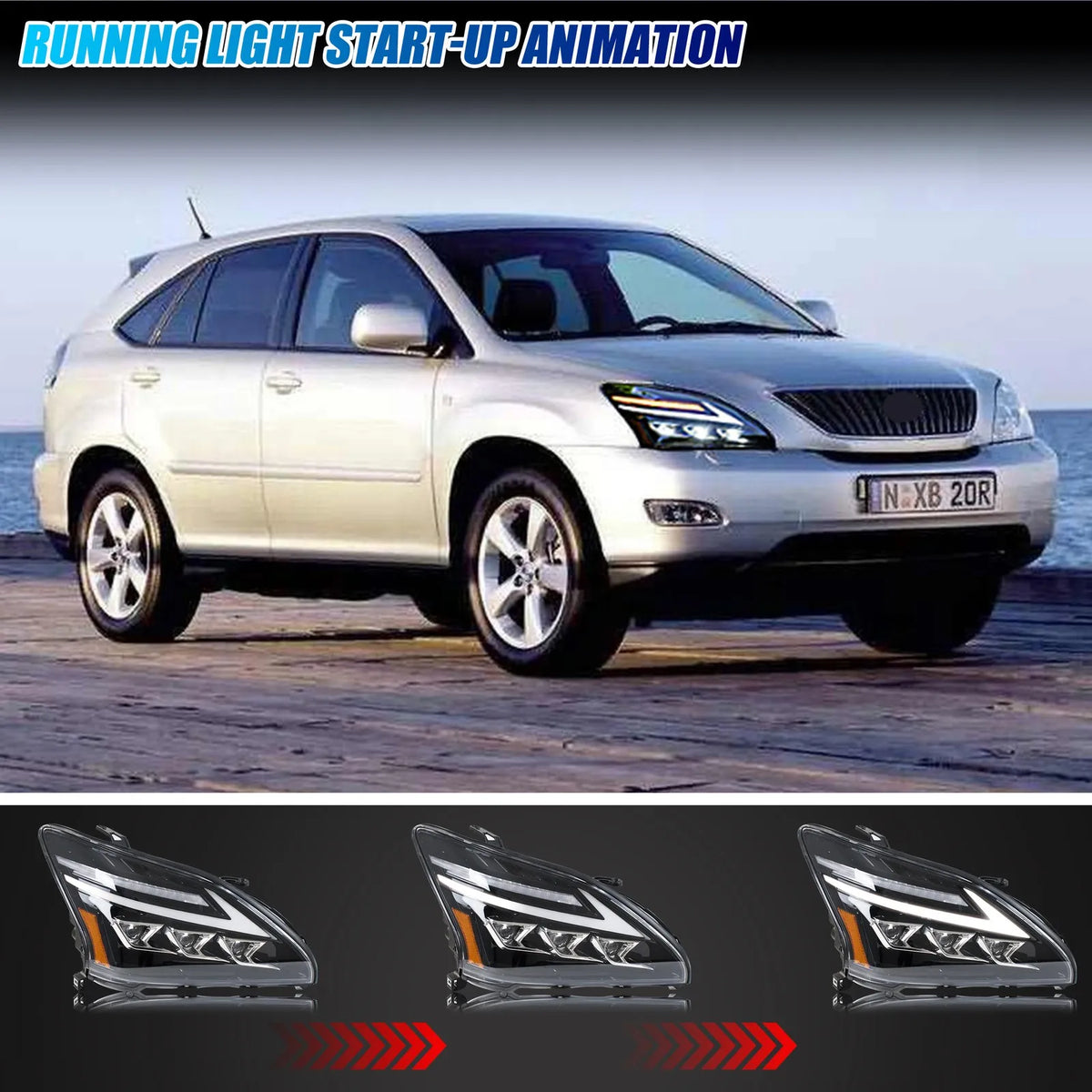 LED Projector Headlights with DRL & Sequential Turn Signal for Lexus RX330 RX350 RX400h 2004-2009