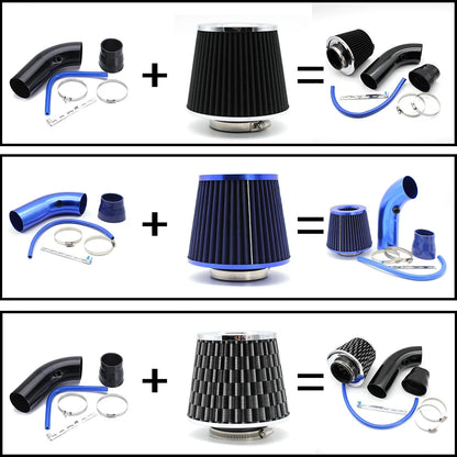 3"  76mm Universal Car Racing Cold Air Intake System Turbo Induction Pipe Tube Kit Cone High Flow Performace Air Filter Inlet