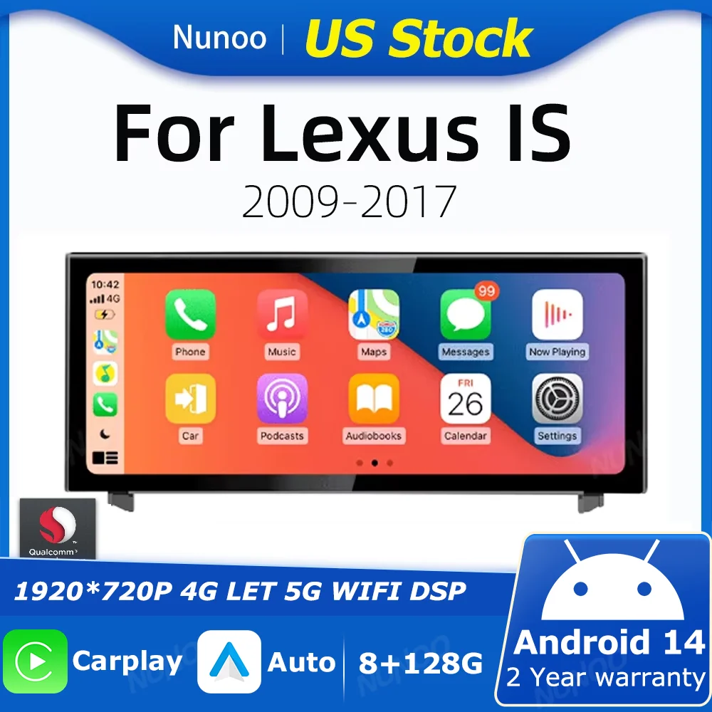 Android 14 Wireless Carplay For Lexus IS 2009-2017 Car Multimedia Player Auto Radio GPS Navigation