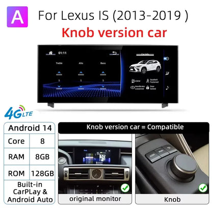 Android 14 Wireless Carplay For Lexus IS 2009-2017 Car Multimedia Player Auto Radio GPS Navigation
