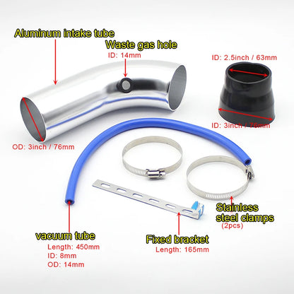 3"  76mm Universal Car Racing Cold Air Intake System Turbo Induction Pipe Tube Kit Cone High Flow Performace Air Filter Inlet