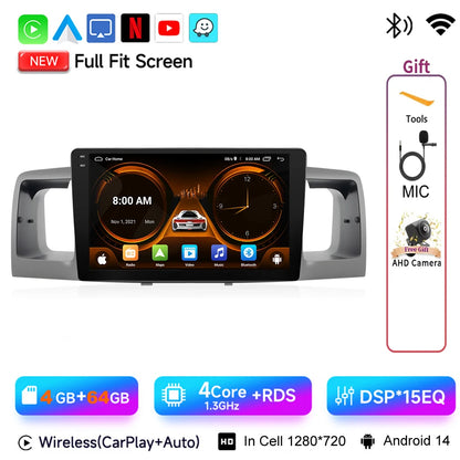 JIUYIN 9“ Android 15 Car Radio Stereo For Toyota Corolla E120 E130 2007-2012 Multimedia Player Navigation GPS Wireless Carplay