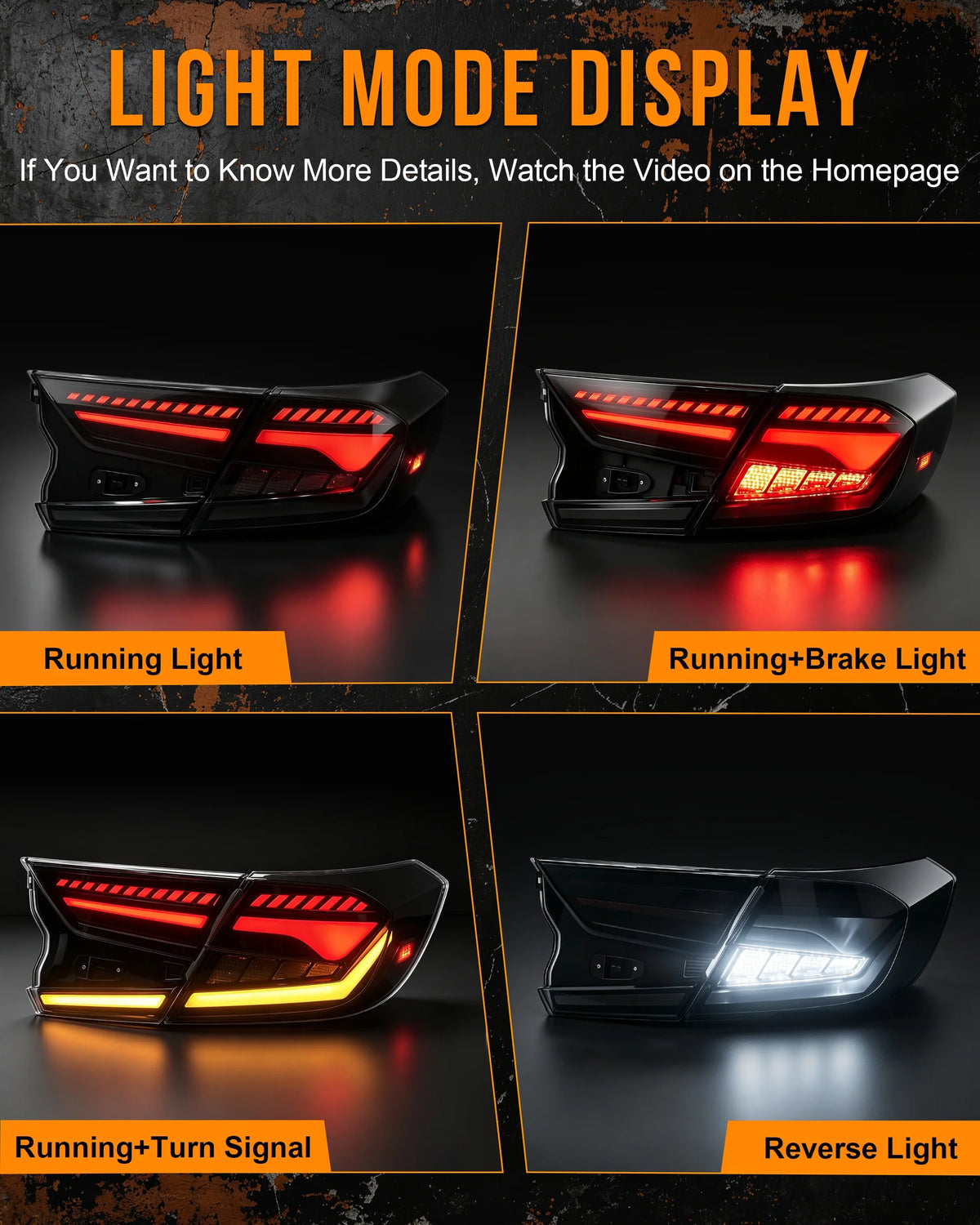 Sequential LED Tail Lights for Honda Accord 2018-2022 Startup Animation Taillight Assembly Dynamic Turn Signal Lights Smoked Len