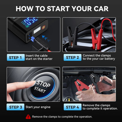 1500A Peak 3-IN-1 Car Jump Starter With Air Compressor Auto Battery Booster 150PSI Air Pump Portable Power Bank Tire Inflator With LED Light