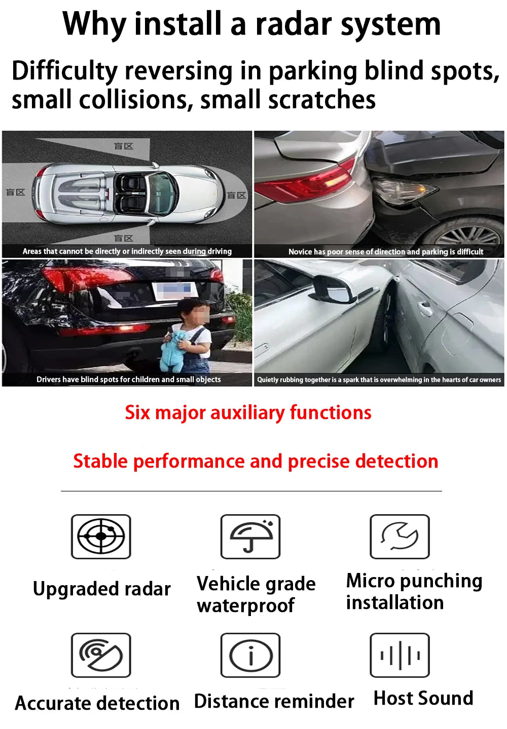 ZJCGO Parking Sensor Kit Car Parktronic Backlight Reverse Radar Monitor System for Honda CR-V CRV 2017 2018 2019 2020 2021 2022