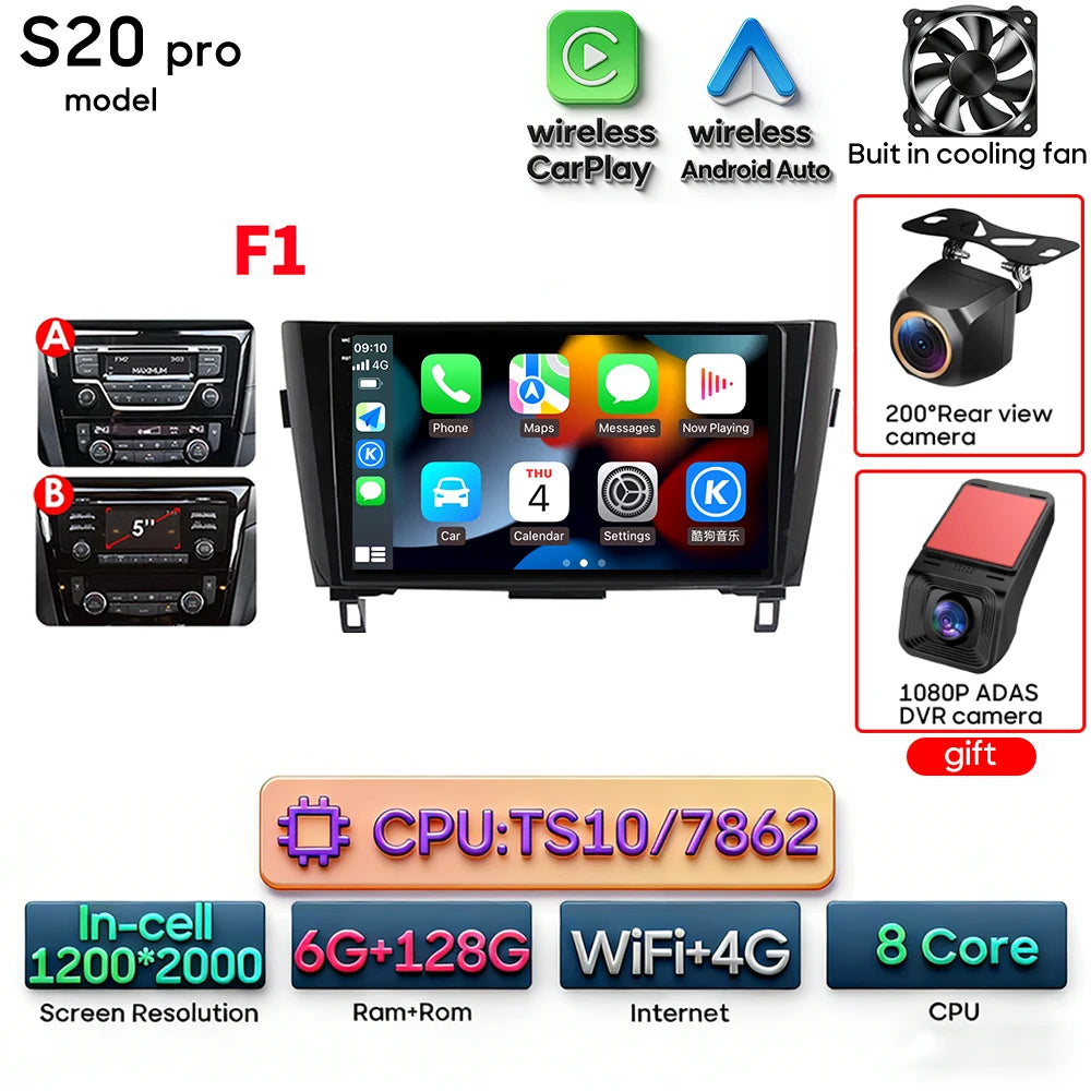 For Nissan Qashqai J11 X-Trail 3 T 32 2013 - 2017 Android 15 Car Multimedia Video CarPlay Auto Navigation GPS Radio Head Unit