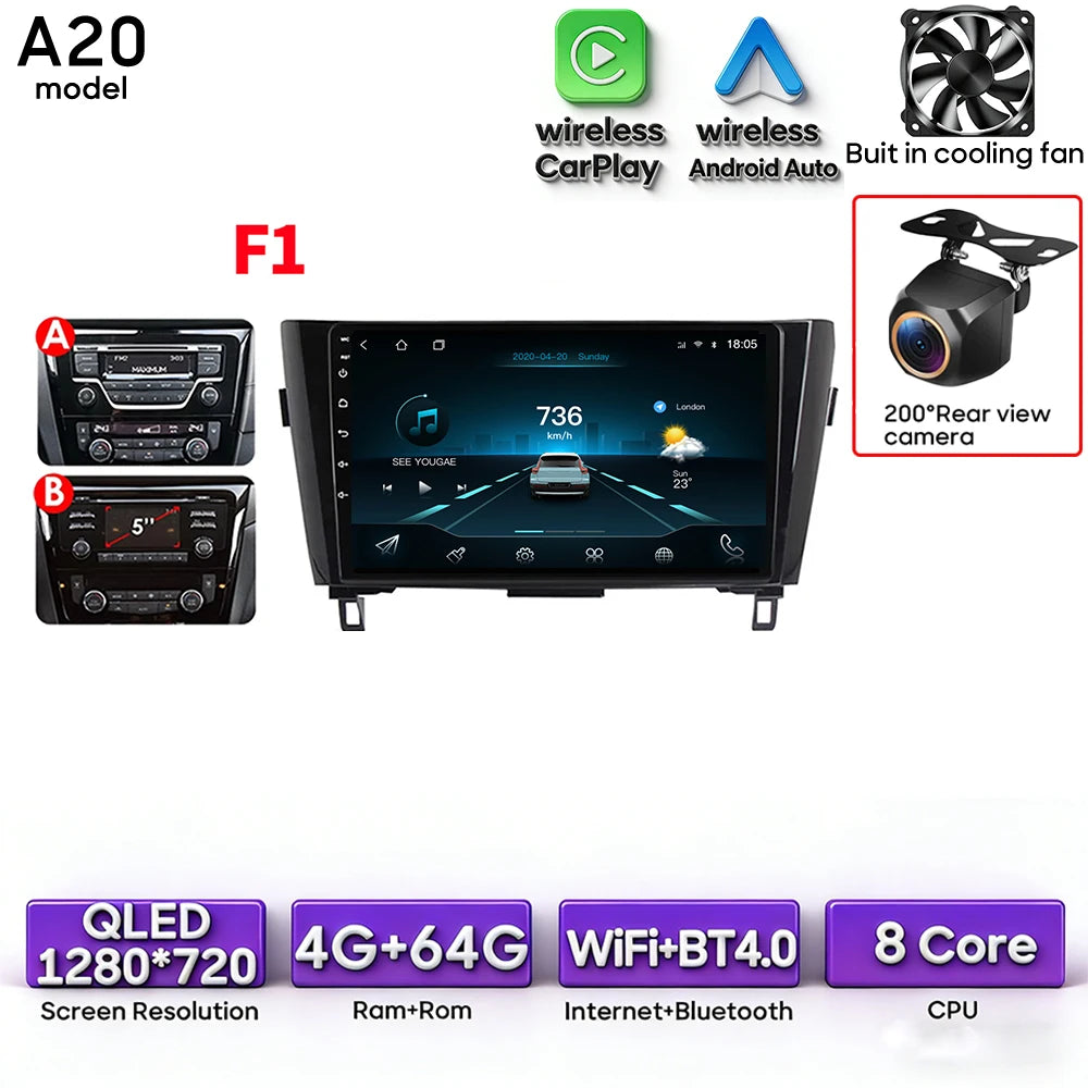 For Nissan Qashqai J11 X-Trail 3 T 32 2013 - 2017 Android 15 Car Multimedia Video CarPlay Auto Navigation GPS Radio Head Unit