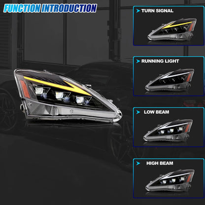 LED Triple Projector Headlights with DRL & Sequential Turn Signal for Lexus IS250 IS350 ISF 2006-2013