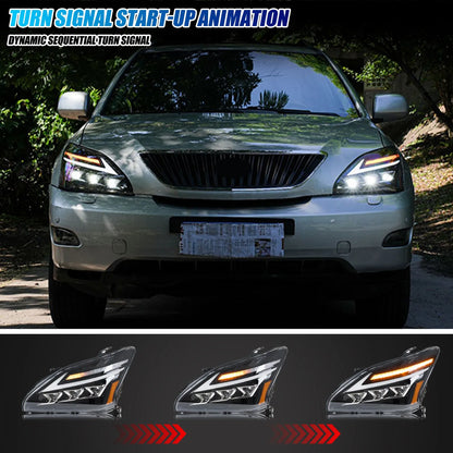 LED Projector Headlights with DRL & Sequential Turn Signal for Lexus RX330 RX350 RX400h 2004-2009